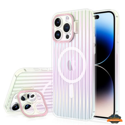 For Apple iPhone 15 Plus (6.7") Built-in Camera Kickstand Shockproof Iridescent Holographic Colorful TPU Slim Protective  Phone Case Cover