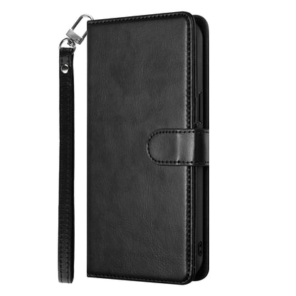 For Apple iPhone 16 Pro (6.3") Deattachable PU Leather Hybrid Wallet Money Credit Card Holder Support Magsafe Charger Case Cover Black