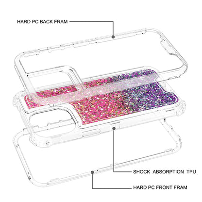 For Samsung Galaxy S24 FE /Fan Edition Epoxy Bling Glitter Sparkly 3in1 Shockproof Transparent Hybrid Shockproof Full Body PC Bumper Case Cover Hot Pink + Purple