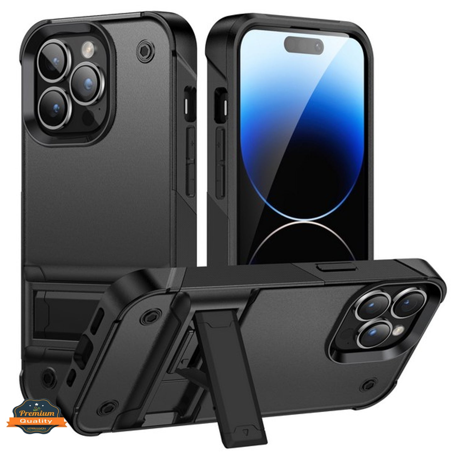 For Apple iPhone 15 Plus (6.7") Heavy Duty with Kickstand Stand Hybrid Sturdy Military Armor Durable Shockproof Bumper  Phone Case Cover