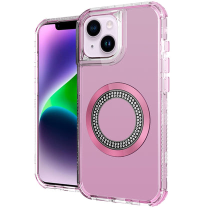 For Apple iPhone 14 / iPhone 13 (6.1") Magnetic Ring Circle Bling Chrome 3in1 Hybrid [Compatible with Magsafe] Transparent Shockproof Case Cover