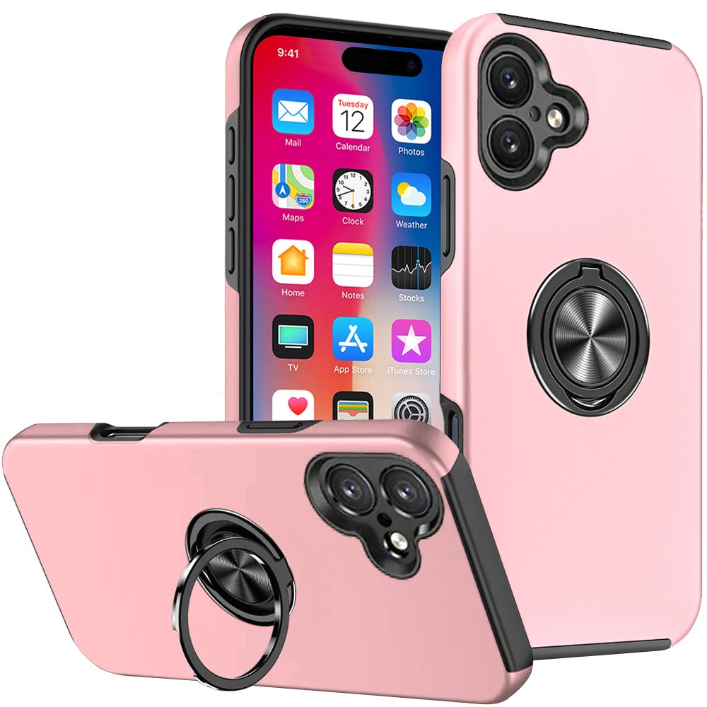 For Apple iPhone 16 Plus (6.7") Hybrid Slim Kickstand with Metal Invisible Ring Stand Holder Fit Magnetic Car Mount Shockproof Case Cover