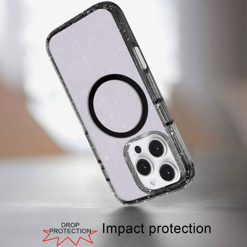 For Apple iPhone 16 Pro Max (6.9") Transparent Glitter Bling Sparkly Shiny Case Hybrid Magnetic Circle Compatible with MagSafe Shockproof Case Cover