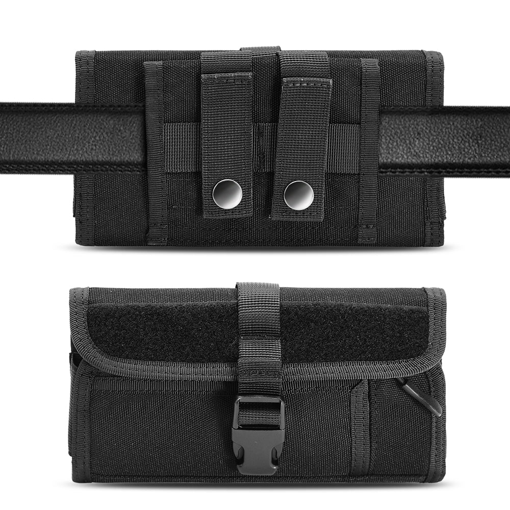 For Apple iPhone 16 Pro Max (6.9") Universal Phone Holder Horizontal Nylon Pouch [Front Buckle & Zipper Compartment] with Belt Clip Holster Loops, XXL Screen Size 7" [Black]