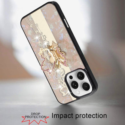 For Apple iPhone 16 (6.1") Diamond Bling Sparkly 3D Back Ornaments Engraving Hybrid with Stand Fashion Case Cover Enchanted Butterfly Gold