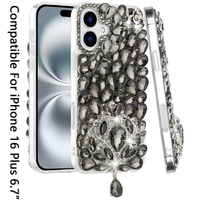 For Apple iPhone 12 / 12 Pro Bling Crystal 3D Full Diamonds Jewelry Luxury Sparkle Rhinestone Glitter Hybrid Protective Case Cover