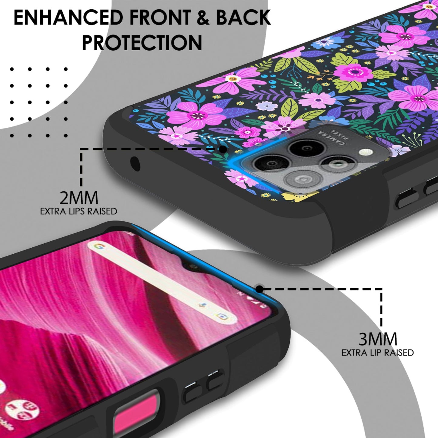 For Cricket Debut S3 Fashion Graphic Design Pattern Hard PC TPU 2in1 Tough Strong Hybrid Shockproof Armor Frame (Magnet Mount Friendly) Case Cover Mystical Floral Boom