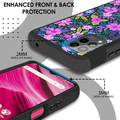 For Cricket Debut S3 Fashion Graphic Design Pattern Hard PC TPU 2in1 Tough Strong Hybrid Shockproof Armor Frame (Magnet Mount Friendly) Case Cover Mystical Floral Boom