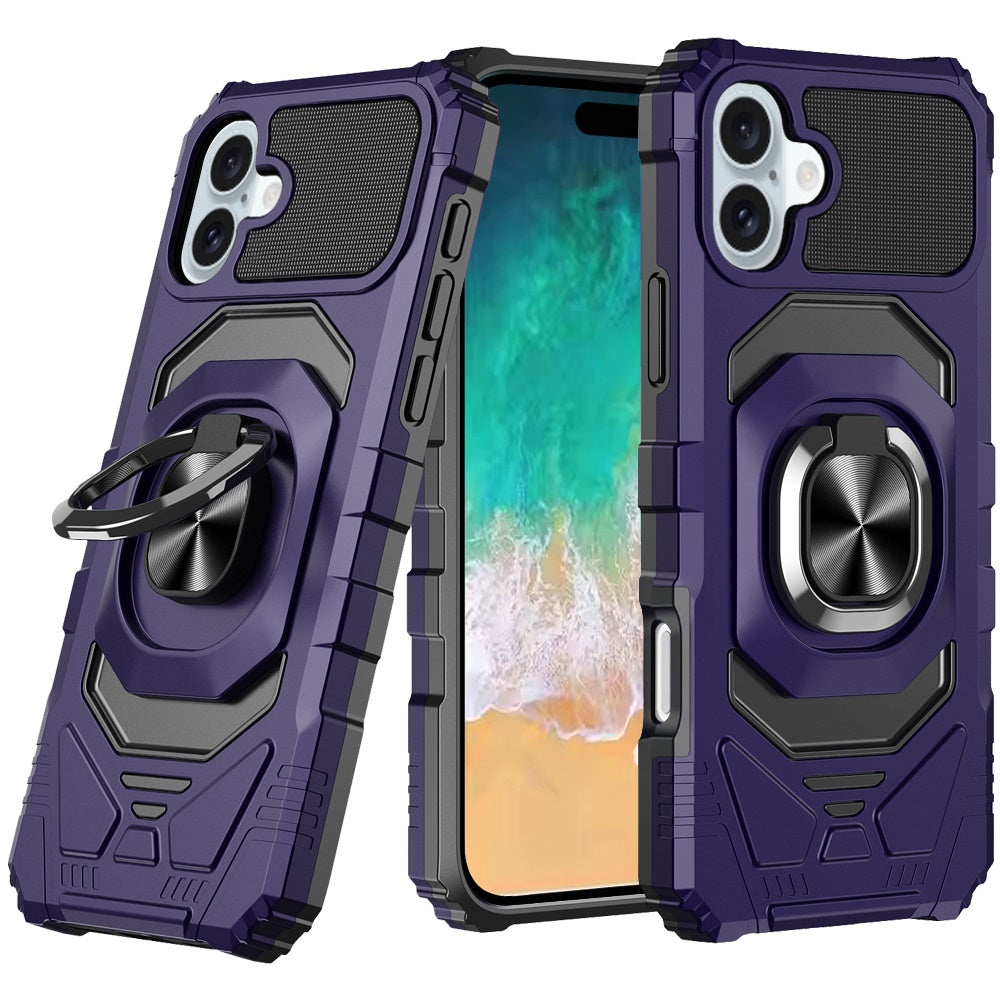 For Apple iPhone 16 Plus (6.7") Hybrid Dual Layer with Rotate Magnetic Ring Stand Holder Kickstand, Rugged Shockproof Case Cover