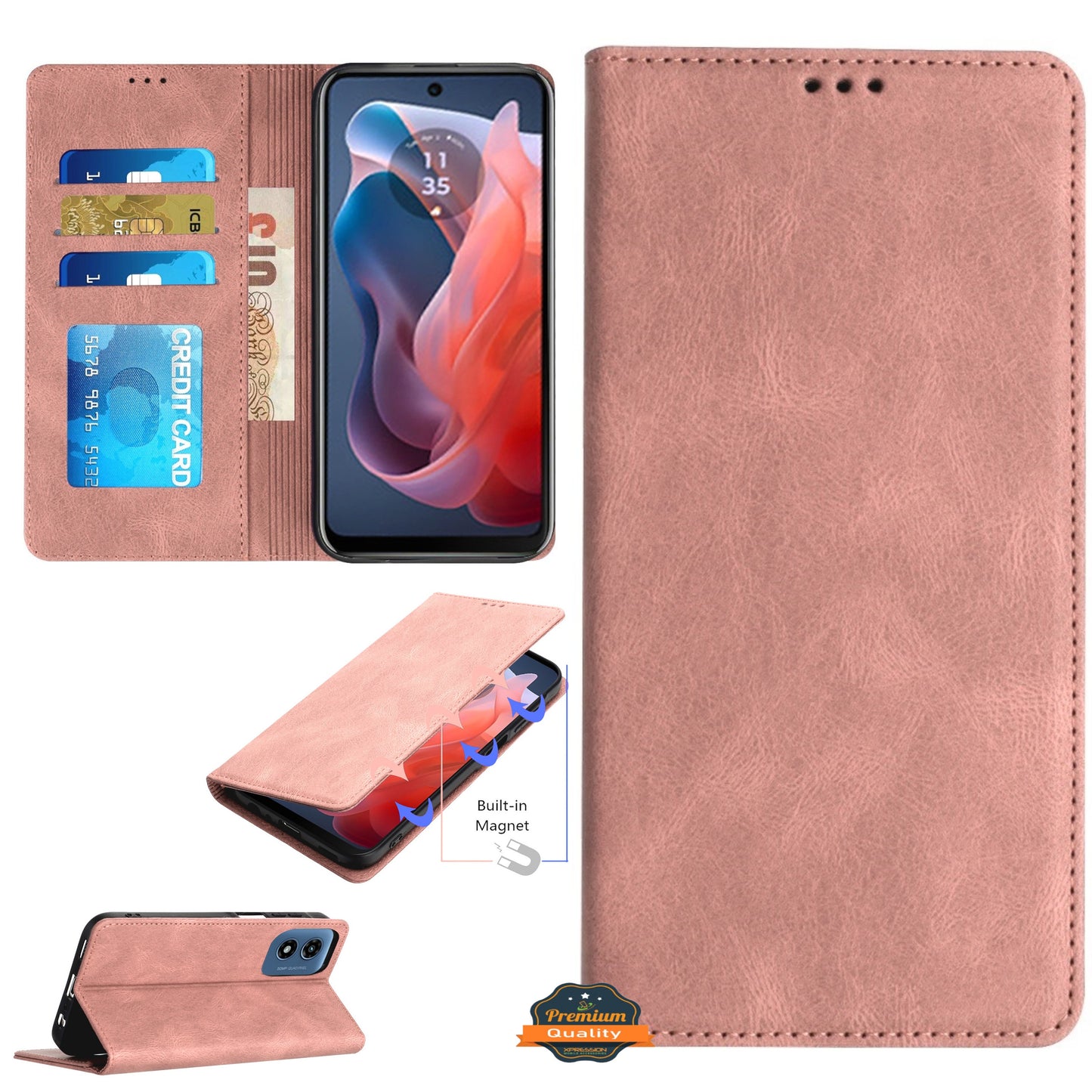 For Apple iPhone 16 Plus (6.7") Wallet Pouch with Credit Card Holder Flip Card Slots, Kickstand and Magnetic Closure PU Vegan Leather Case Cover