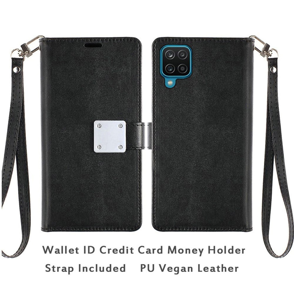 For Apple iPhone 16 (6.1") Wallet PU Leather Credit Card ID Cash Holder Slot Dual Flip Pouch with Stand and Strap Case Cover