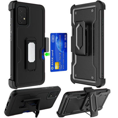 For Cricket Magic 2 5G (2024, 2nd Version) Armor Shockproof Belt Clip Holster with Credit Card Holder, Kickstand Protective Full Body Heavy Duty Hybrid Case Cover Black