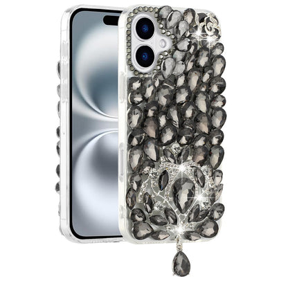 For Apple iPhone 16 Pro Max (6.9") Bling Crystal 3D Full Diamonds Jewelry Luxury Sparkle Rhinestone Glitter Hybrid Protective Case Cover