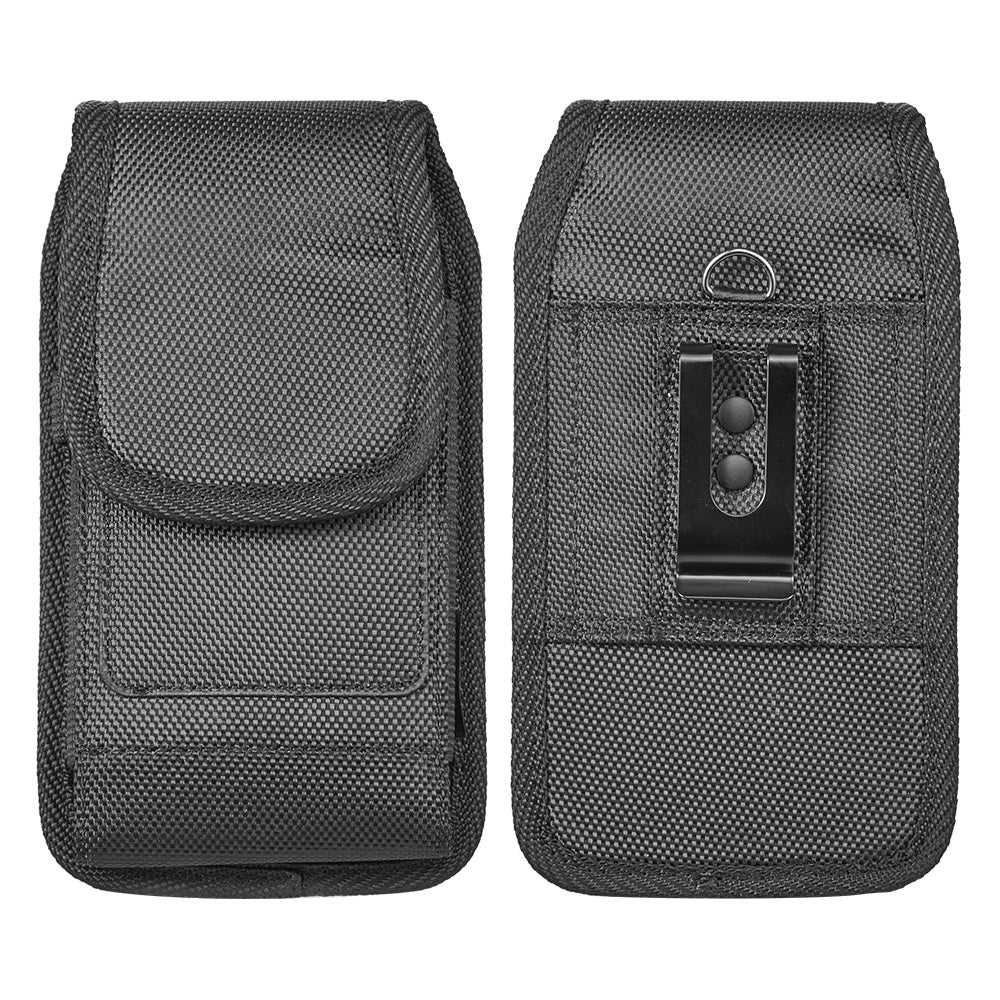 For Apple iPhone 16 Pro Max (6.9") Universal Vertical Nylon Pouch Cell Phone Case Holster with 2 Credit Card Slot, Belt Clip Loop, Velcro closure Cover [Black]