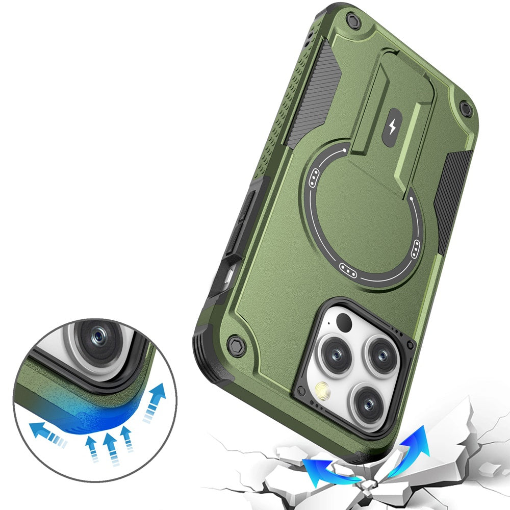 For Apple iPhone 12 / 12 Pro Case with Invisible Kickstand Compatible with MagSafe, Military-Grade Protection Shockproof Heavy Duty Case Cover Midnight Green