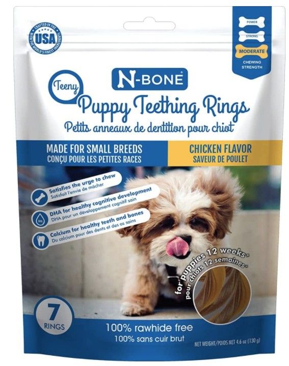 N-Bone Teeny Puppy Teething Rings Chicken Flavor [Made in the USA Dog Treats] 7 count