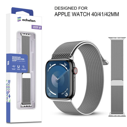 echelon Ironclad Stainless Steel Loop for Apple Watch Series 9 41mm/Watch Series 10 42mm / Watch SE (2022) 40mm - Silver, Apple Watch Accessories