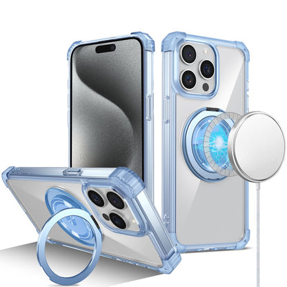 For Apple iPhone 16 Pro Max (6.9") Magnetic [Compatible with Magsafe] with 360° Rotatable Ring Holder Invisible Stand Transparent Case Cover