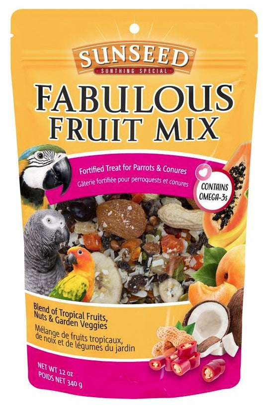 Sunseed Fabulous Fruit Mix Fortified Treat for Parrots and Conures [Bird Supplies] 12 oz