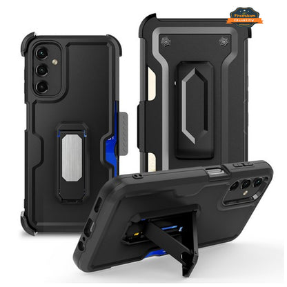 For Apple iPhone 15 Pro Max (6.7") Hybrid Invisible Card Slot Wallet with Kickstand Holster Belt Clip Holder Heavy Duty  Phone Case Cover