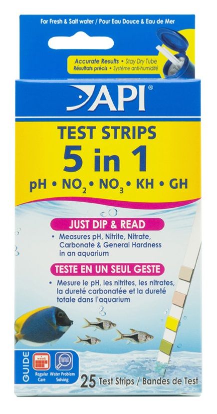 API 5 in 1 Aquarium Test Strips [FW & SW Testing & Reagents for Aquarium] 25 strips