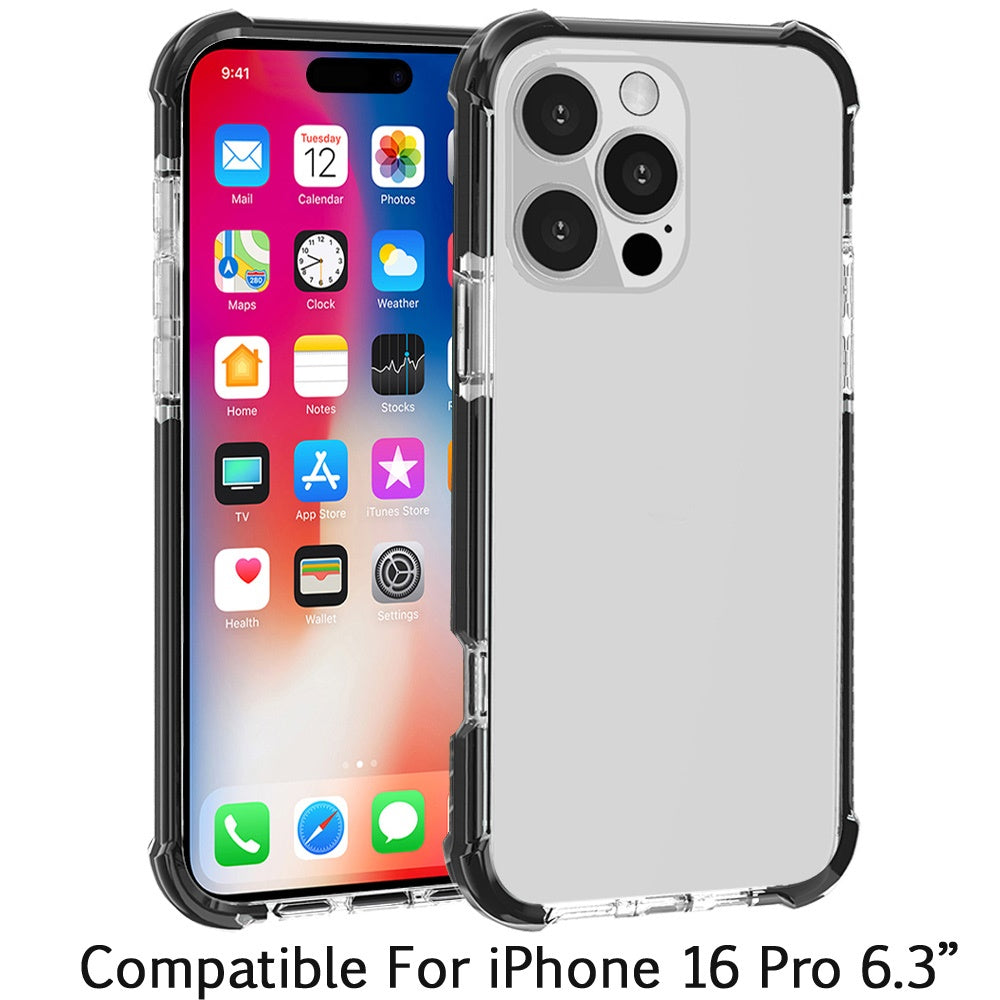 Apple iPhone 16 Pro (6.3") Hybrid Transparent Acrylic Rubber Gummy Gel Hard PC Silicone TPU Color Bumper Frame