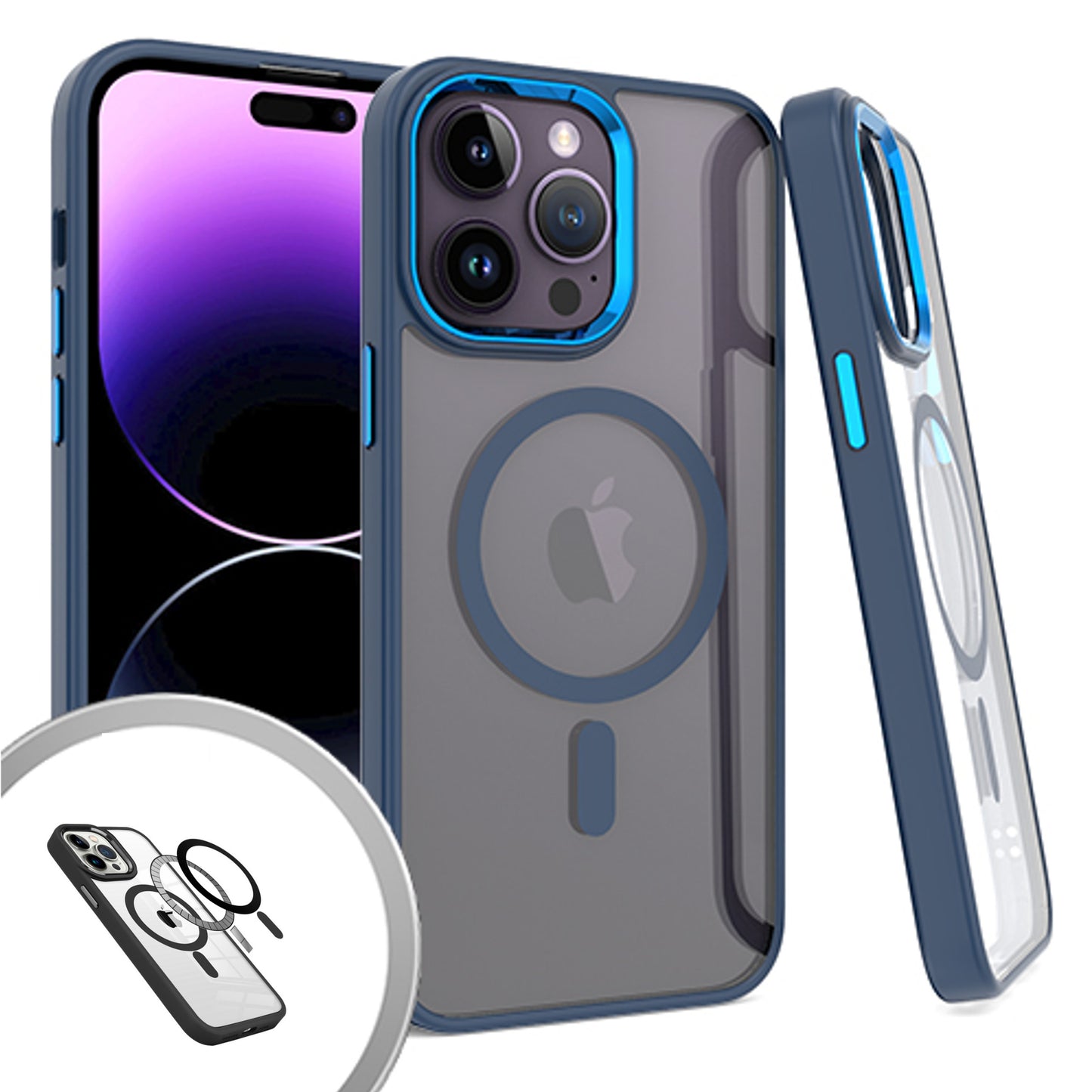 For Apple iPhone 16 Plus (6.7") Magnetic Case with Built in Magnets Compatible with MagSafe, Clear Slim Hybrid Frame Bumper Case Cover Clear / Blue