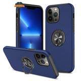 For Apple iPhone 15 Pro (6.1") Hybrid Military Grade with Flat Metal Ring Stand 360° Rotation Kickstand Hard PC Back Slim  Phone Case Cover