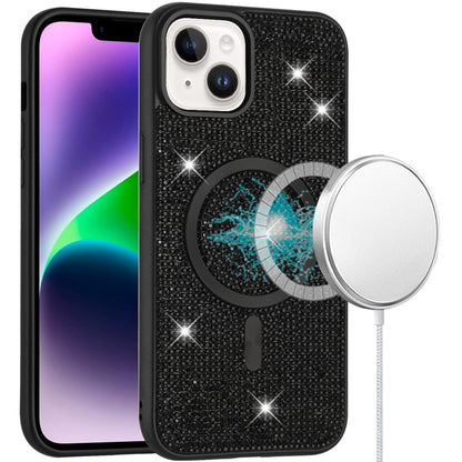 Apple iPhone 16 (6.1") Diamond Sparkly Bling Design Rhinestone Hybrid Skin TPU PC with Magnetic Circle MagSafe Compatible