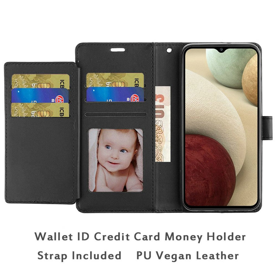 For Apple iPhone 16 (6.1") Wallet PU Leather Credit Card ID Cash Holder Slot Dual Flip Pouch with Stand and Strap Case Cover