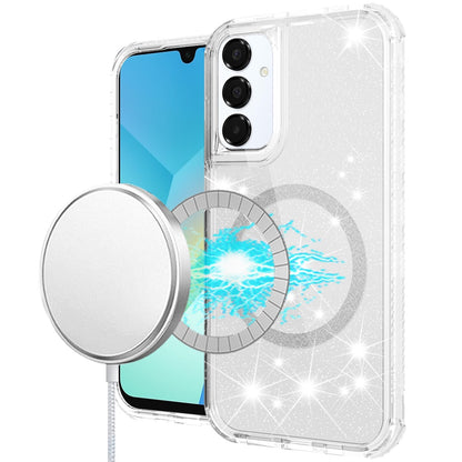 For Samsung Galaxy A16 5G Magnetic Ring Circle Glitter Bling Sparkle 3in1 Hybrid [Compatible with Magsafe] Clear Shockproof Case Cover