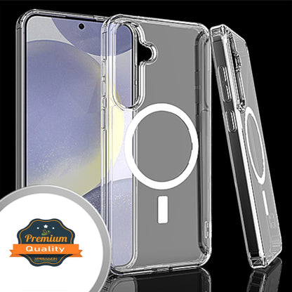 For Samsung Galaxy S24 FE /Fan Edition Magnetic Case with Built in Magnets Compatible with MagSafe, Transparent Slim Hybrid Frame Bumper Case Cover Clear