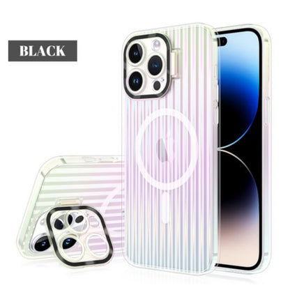 For Apple iPhone 15 Pro Max (6.7") Built-in Camera Kickstand Shockproof Iridescent Holographic Colorful TPU Protective  Phone Case Cover