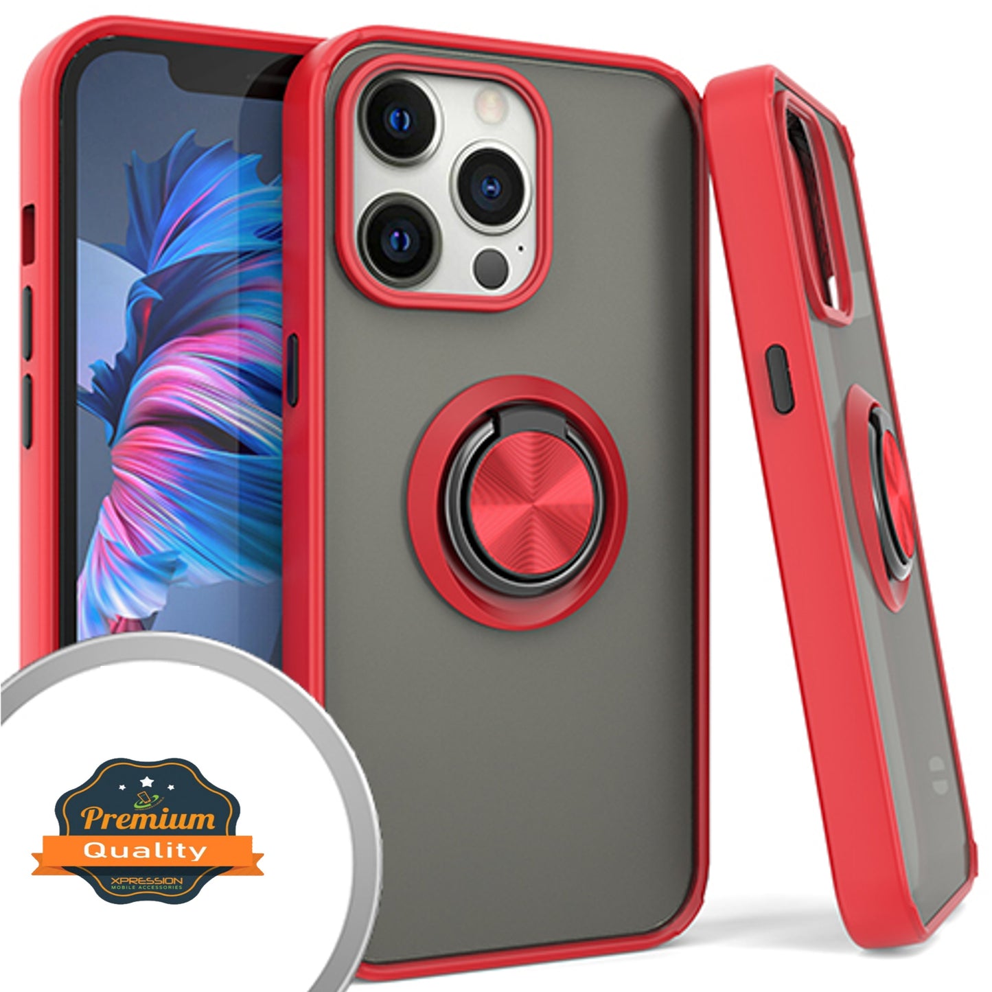 For Apple iPhone 15 Plus (6.7") Finger Ring Stand Holder Kickstand Hybrid Frosted Matte TPU Frame Shock-Absorption  Phone Case Cover