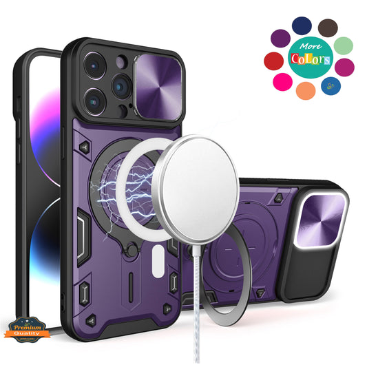 For Apple iPhone 16 Pro (6.3") Hybrid Magnetic Circle 360° Ring Kickstand with MagSafe Compatible & Camera lens Protector Case Cover