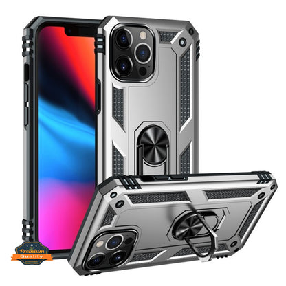 For Apple iPhone 16 Plus (6.7") Shockproof Hybrid Dual Layer PC + TPU with Ring Stand Metal Kickstand Heavy Duty Armor Case Cover