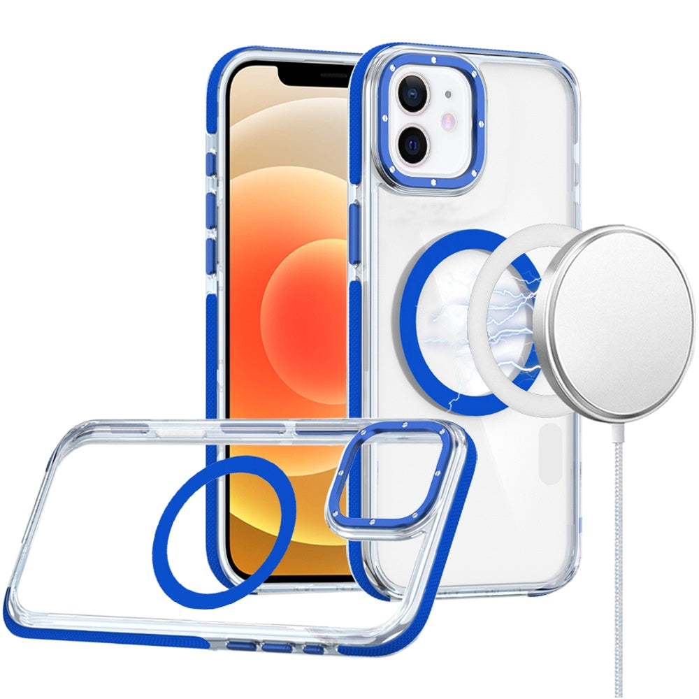 For Samsung Galaxy S24 Ultra Transparent back with Colorful Frame Strong Magnetic Circle [Compatible with Magsafe] Slim Case Cover Clear Blue