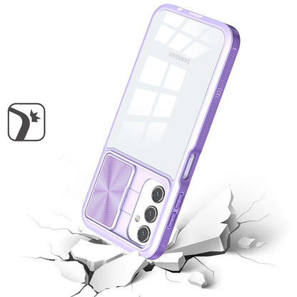 For Samsung Galaxy S24 FE /Fan Edition Hybrid Cases with Sliding Camera Cover Transparent Shockproof Bumper TPU Protective Case Cover Purple