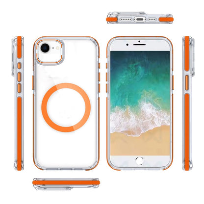 For Apple iPhone SE 4 Hybrid Clear Back Invisible Camera Bracket Stand [With Magsafe Magnetic Circle] Shockproof Color Frame Case Cover