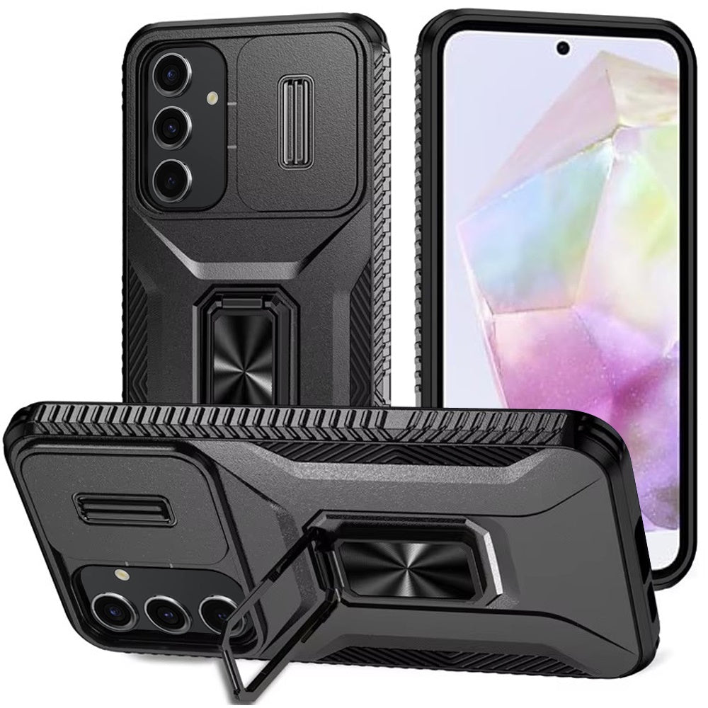 For Apple iPhone 11 Pro Max Camera Cover Phone Case with Magnetic Rotation Ring Stand [Military Grade] Hybrid Hard TPU Shockproof Case Cover Black