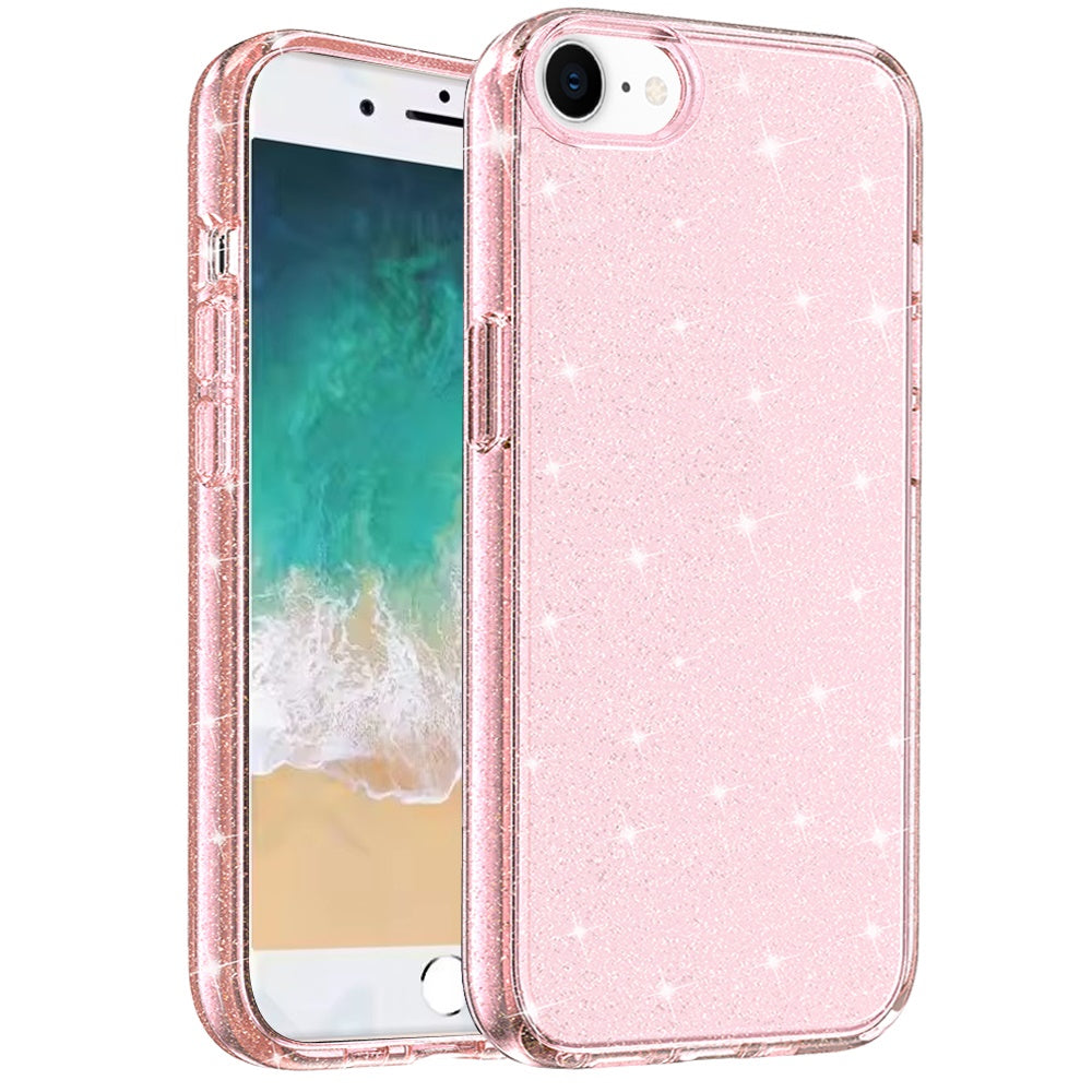 For Apple iPhone SE 4 Transparent Crystal Glitter Shiny Sparkle Bling TPU Rubber Hard PC Back Hybrid Armor Frame Shockproof Case Cover