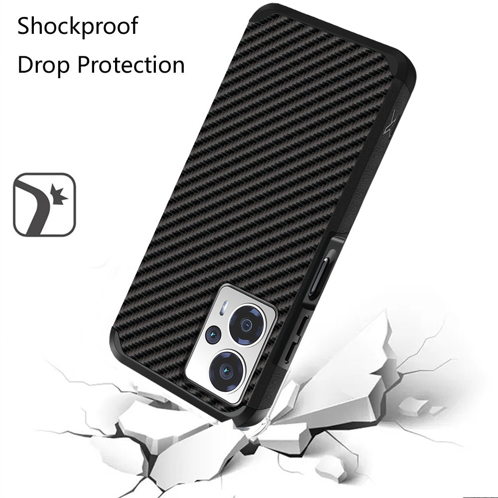 For Cricket Outlast 5G (2024) Slim Tough Strong Protection Shock Absorption Hybrid Dual Layer Hard PC + TPU Rubber Silicone Armor Case Cover Carbon Fiber Black