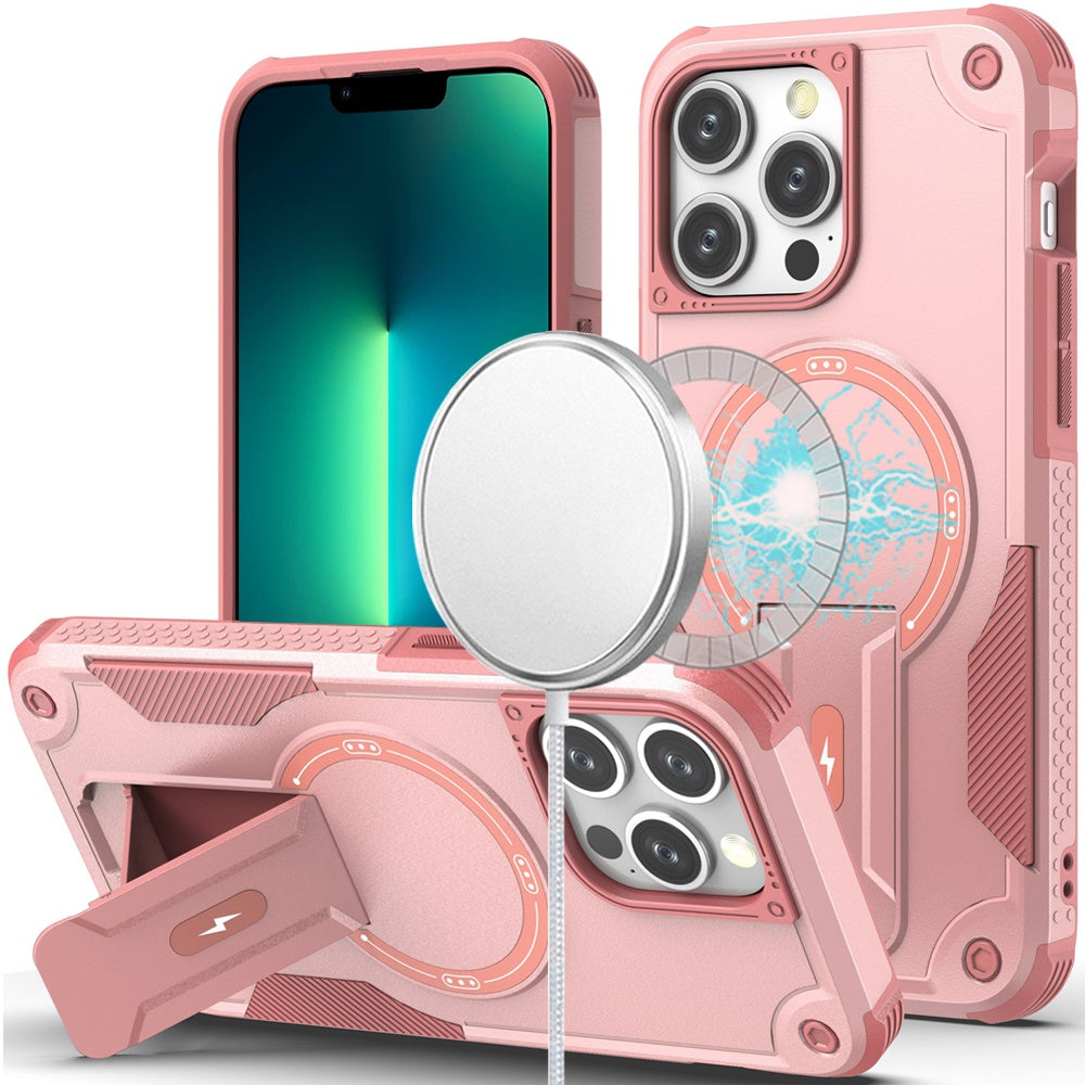 For Apple iPhone 12 / 12 Pro Case with Invisible Kickstand Compatible with MagSafe, Military-Grade Protection Shockproof Heavy Duty Case Cover Pink