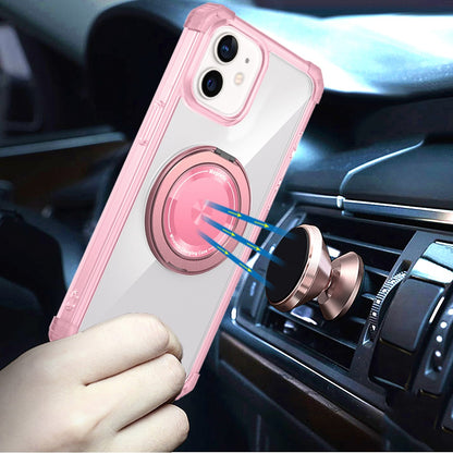 For Samsung Galaxy S22 Ultra Shield Magnetic [Compatible with Magsafe] with 360° Rotatable Ring Holder Invisible Stand Transparent Case Cover Pink