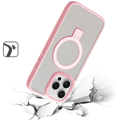 For Apple iPhone 16 Pro Max (6.9") Magnetic Metal Matte Built-in Compatible with MagSafe Stand Hybrid Shock Armor TPU Case Cover Pink