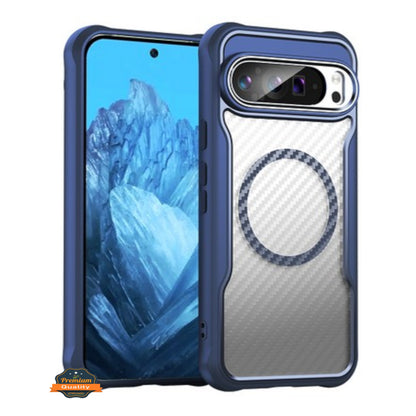 For Google Pixel 9 Pro XL (6.8") Carbon Fiber Cover Shockproof Hybrid [Compatible with Magsafe] Case Purple Case Cover Purple