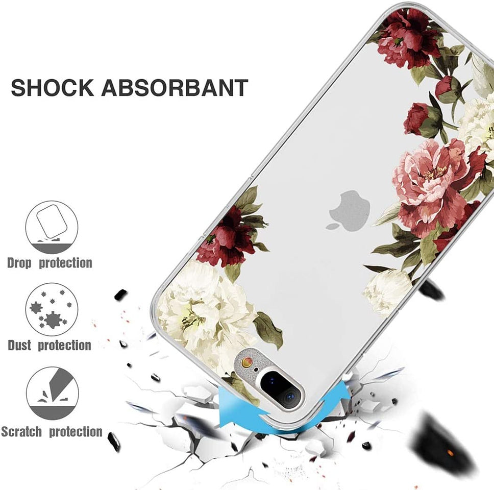 For Apple iPhone 15 (6.1") Floral Patterns Design Clear TPU Silicone Shock Absorption Bumper Slim Hard Back  Phone Case Cover