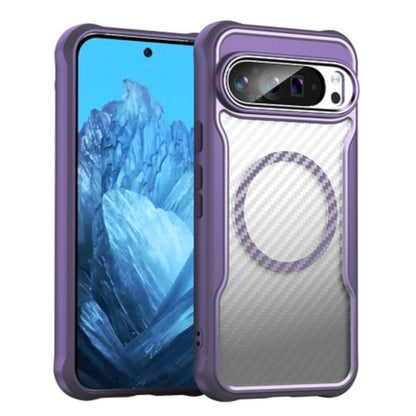 For Google Pixel 9 Pro XL (6.8") Carbon Fiber Cover Shockproof Hybrid [Compatible with Magsafe] Case Purple Case Cover Purple