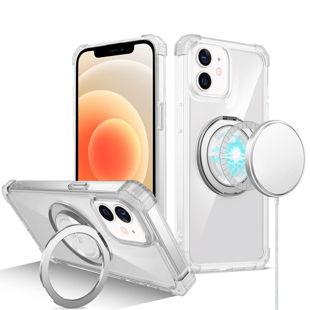 For Samsung Galaxy S21 Ultra Shield Magnetic [Compatible with Magsafe] with 360° Rotatable Ring Holder Invisible Stand Transparent Case Cover