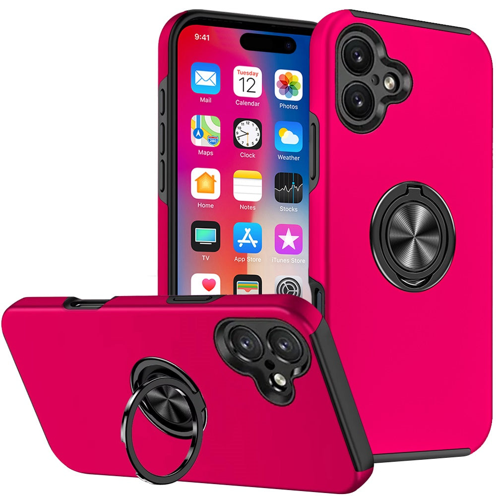 For Apple iPhone 16 Pro (6.3") Hybrid Slim Kickstand with Metal Invisible Ring Stand Holder Fit Magnetic Car Mount Shockproof Case Cover